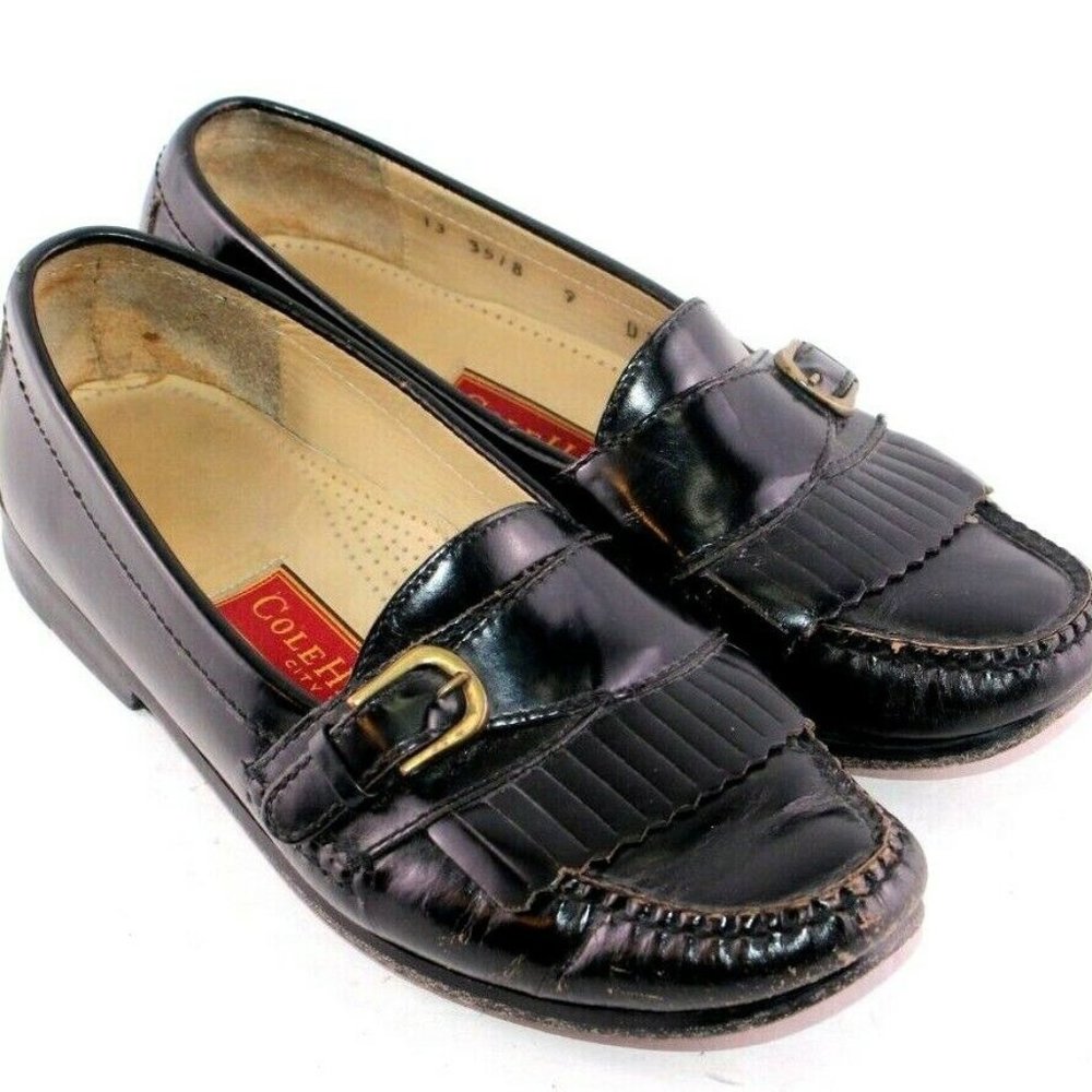 Cole Haan City Black Leather Kiltie Fringe Loafers